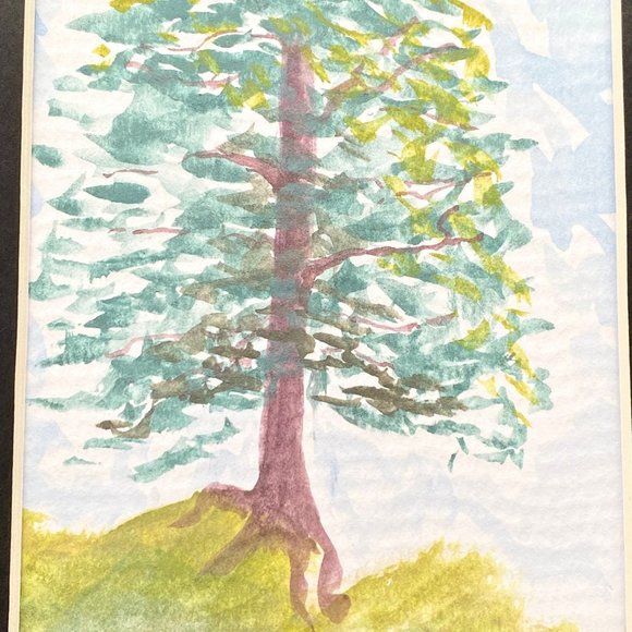 Cypress - Original Wall Art Watercolor Painting Black Mat Frame Ready 8”x10” - Picture 2 of 5